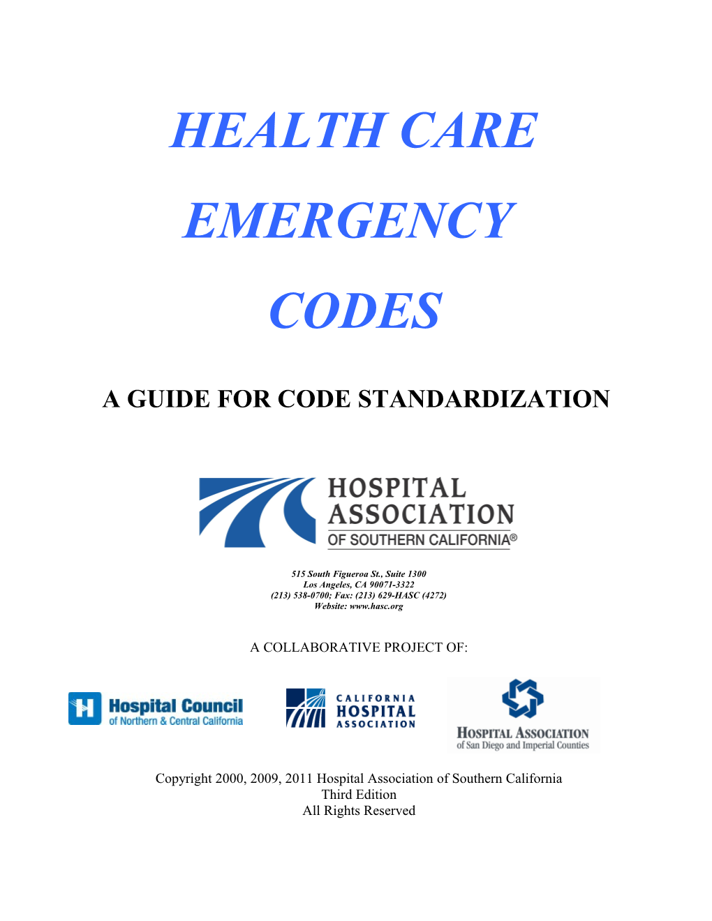 HASC Standardized Emergency Codes