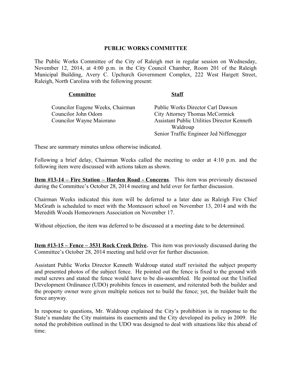 Public Works Committee Minutes - 11/12/2014