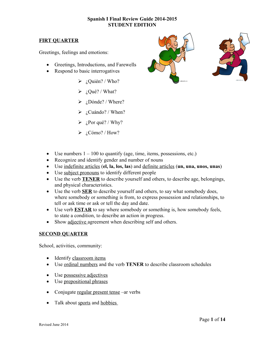 Spanish I Review Guide