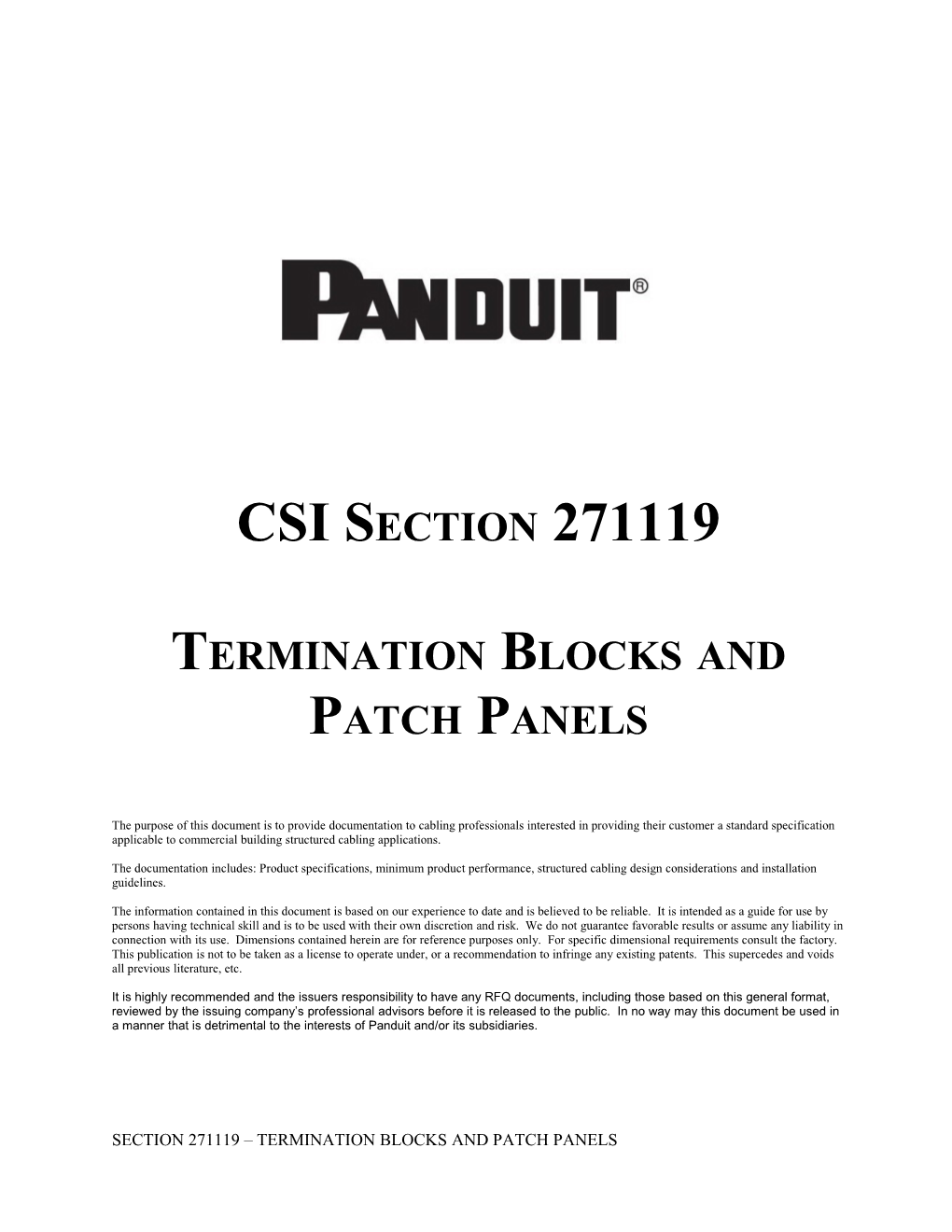 Boilerplate Termination Blocks and Patch Panels Specification - 27 11 19