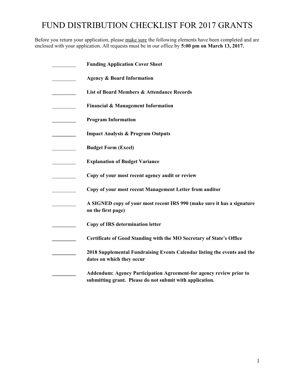 2000 Admissions Application Checklist