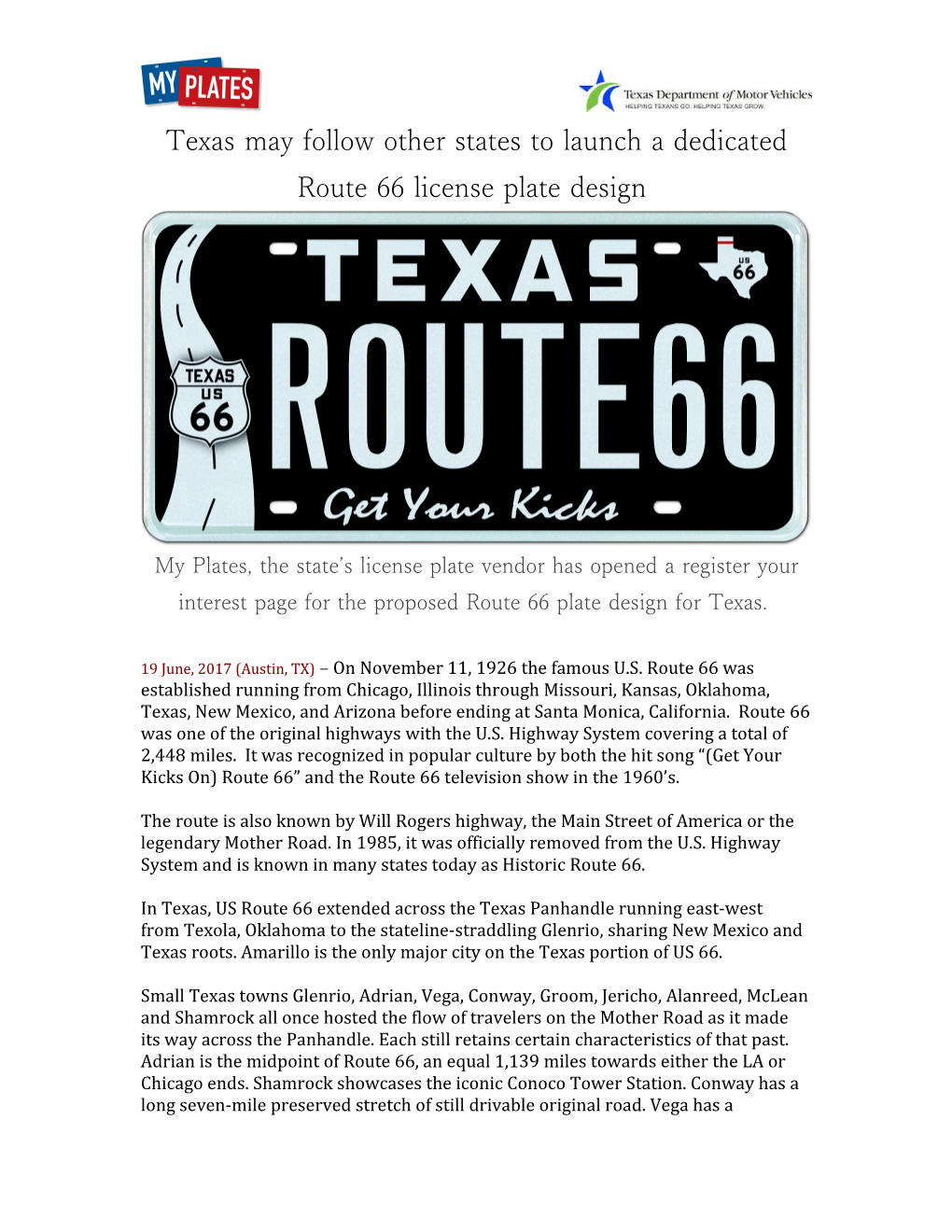 Texas May Follow Other States to Launch a Dedicated Route 66 License Plate Design