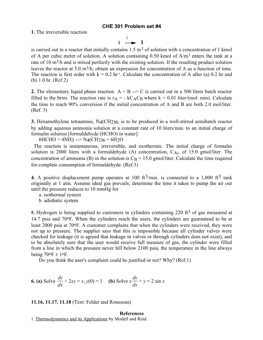 CHE 301 Problem Set #3