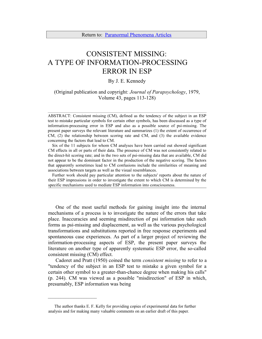 Consistent Missing: a Type of Information-Processing Error in ESP