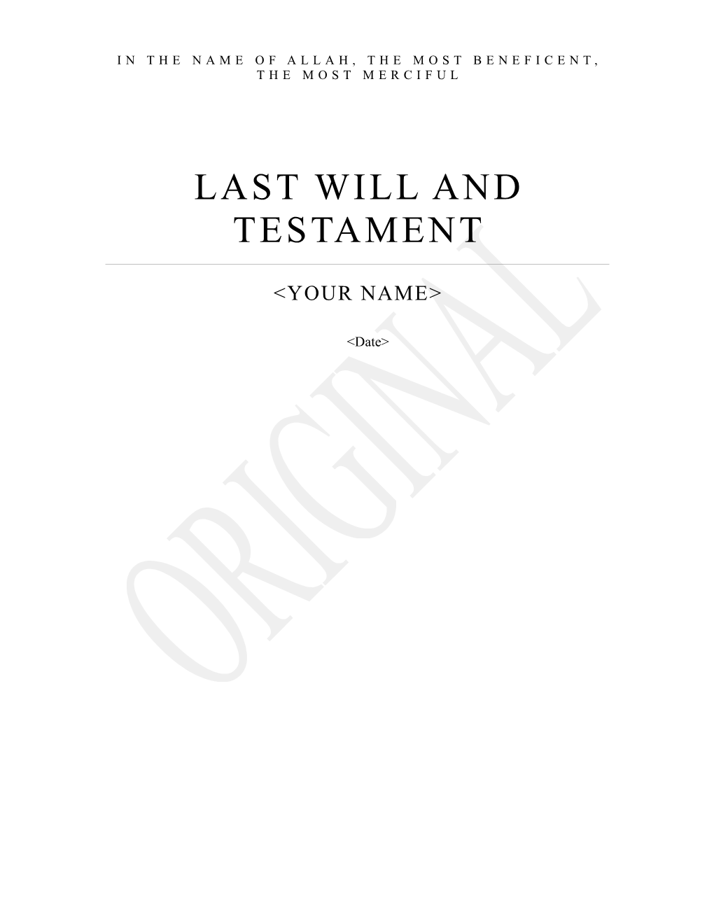Last Will & Testament of Your Name in Title