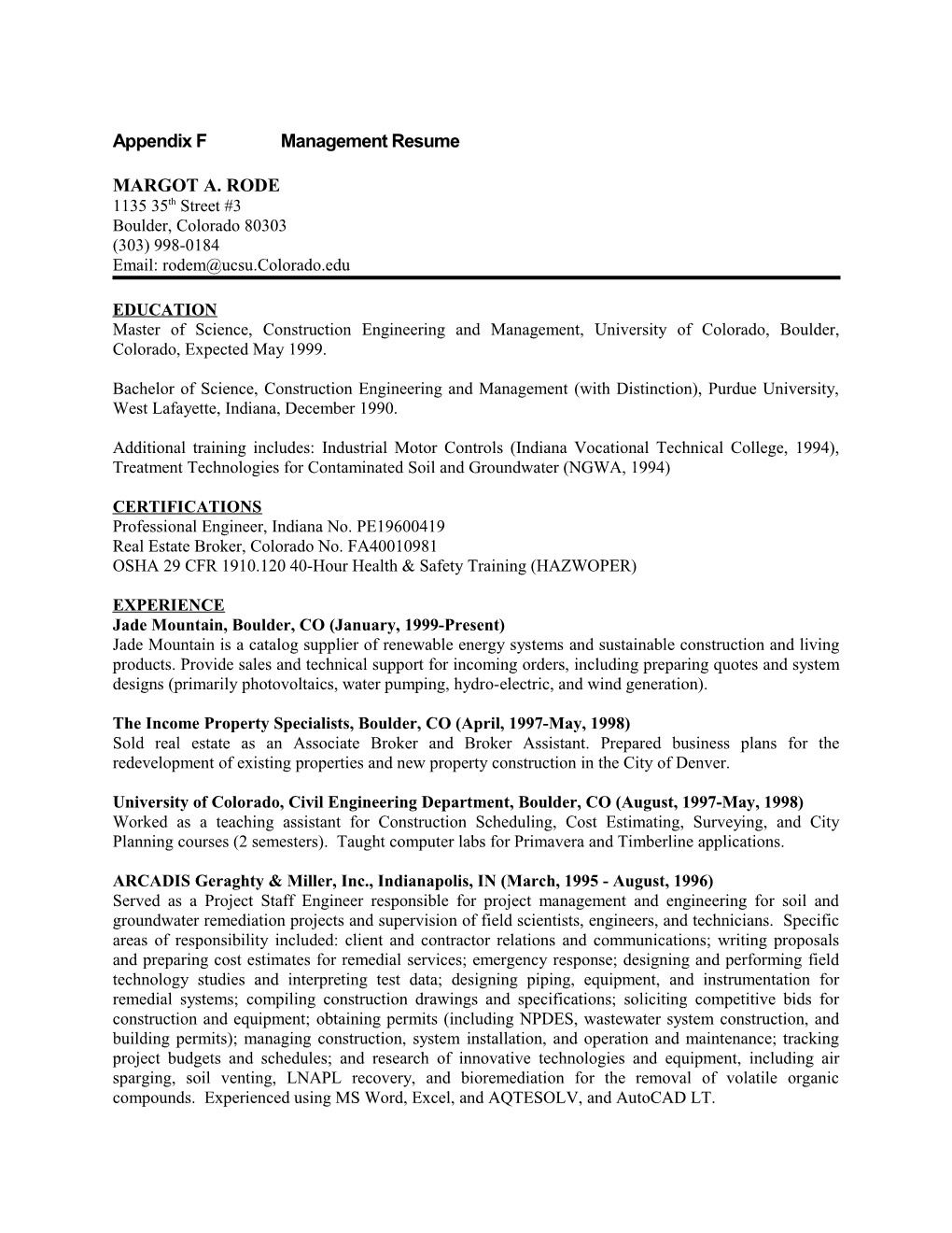 Appendix Fmanagement Resume