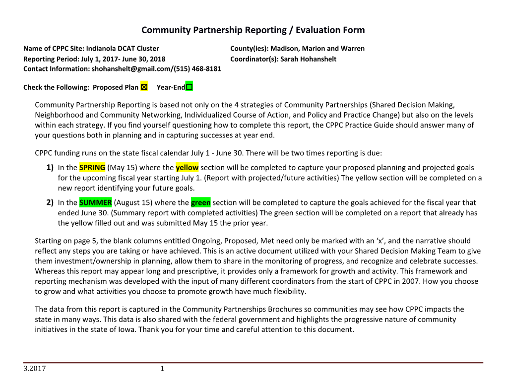 Community Partnership Reporting / Evaluation Form