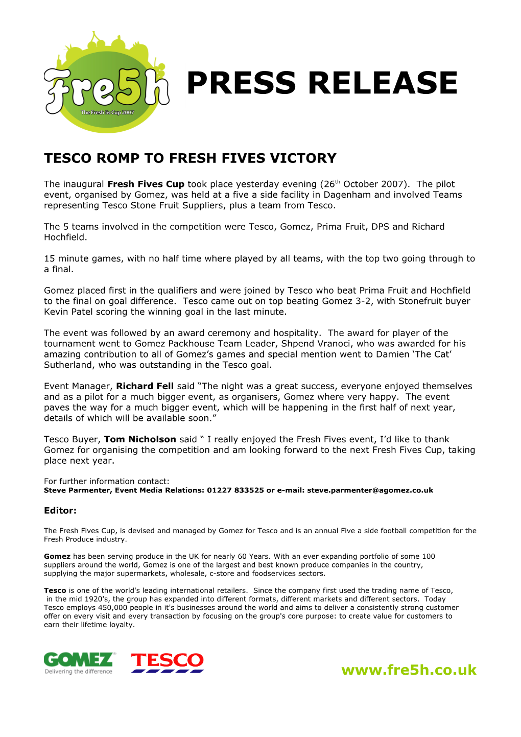 Tesco Romp to Fresh Fives Victory