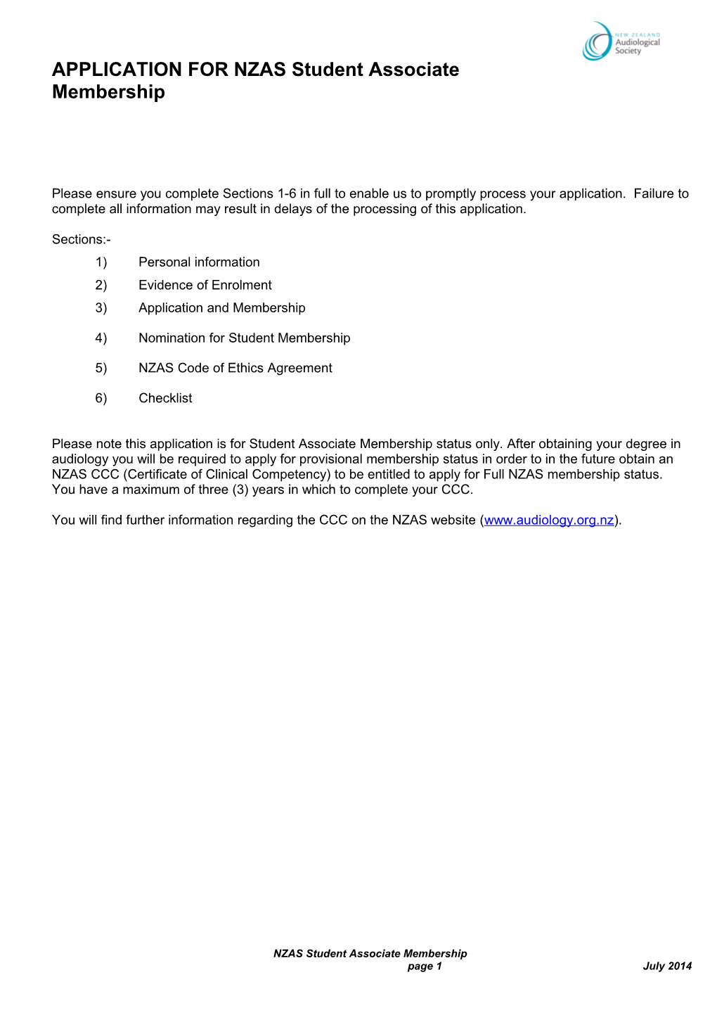 Application for Provisional Membership & Clinical Certification