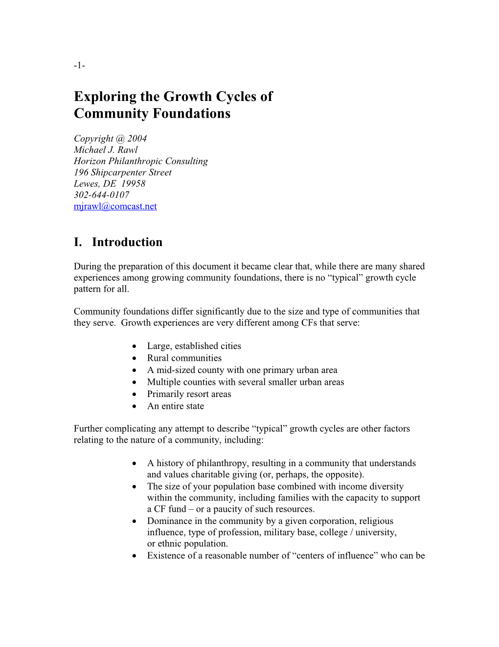 Growth Cycles of Community Foundations