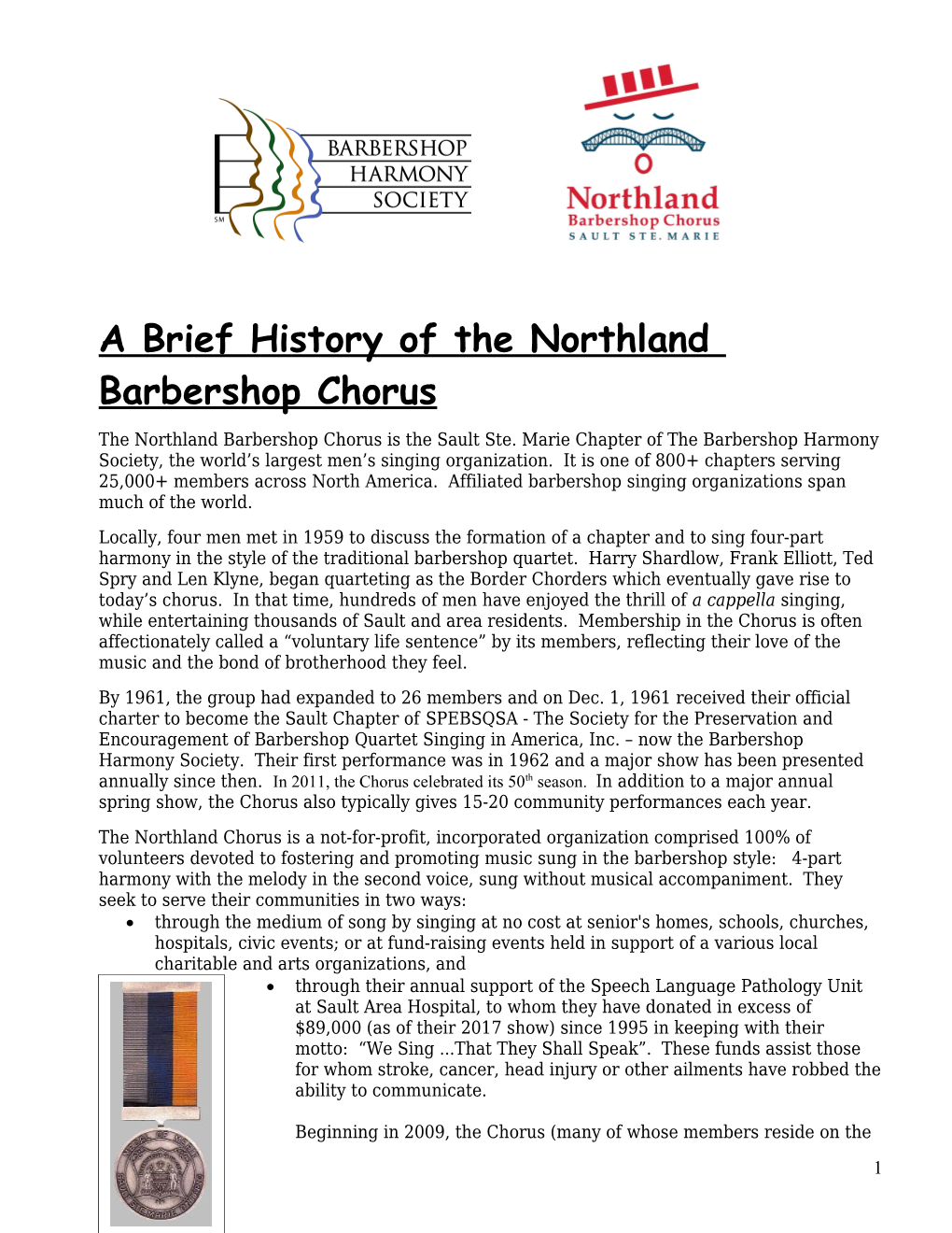 A Brief History of the Northland Barbershop Chorus