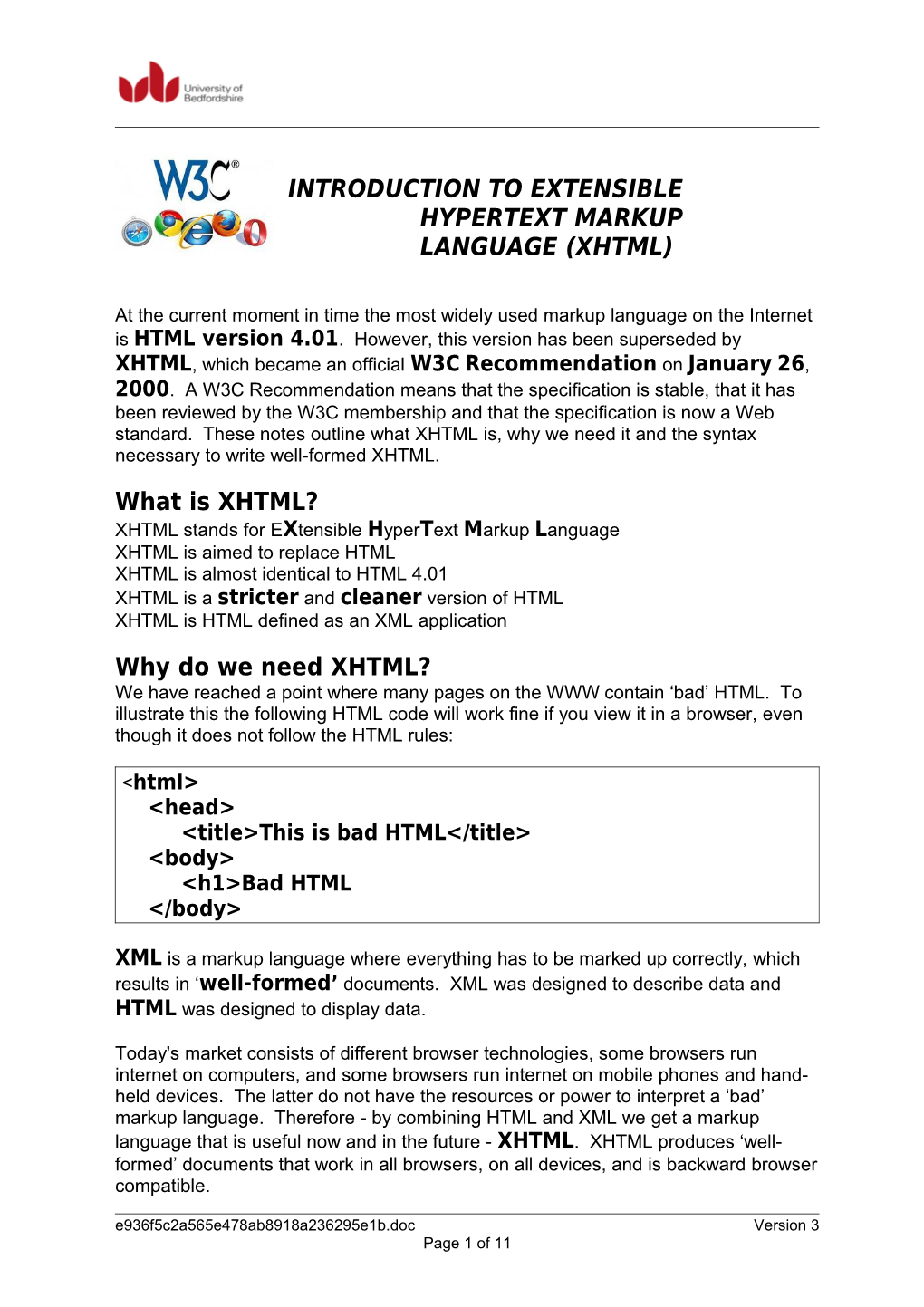 Introduction to Extensible Hypertext Markup Language (Xhtml)