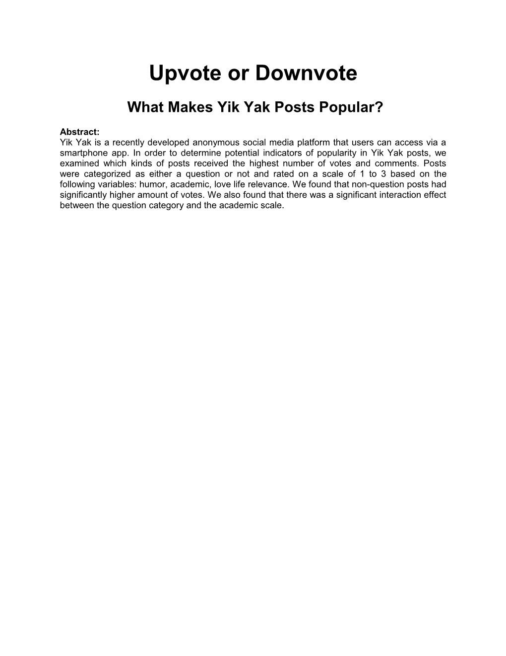 What Makes Yik Yak Posts Popular?