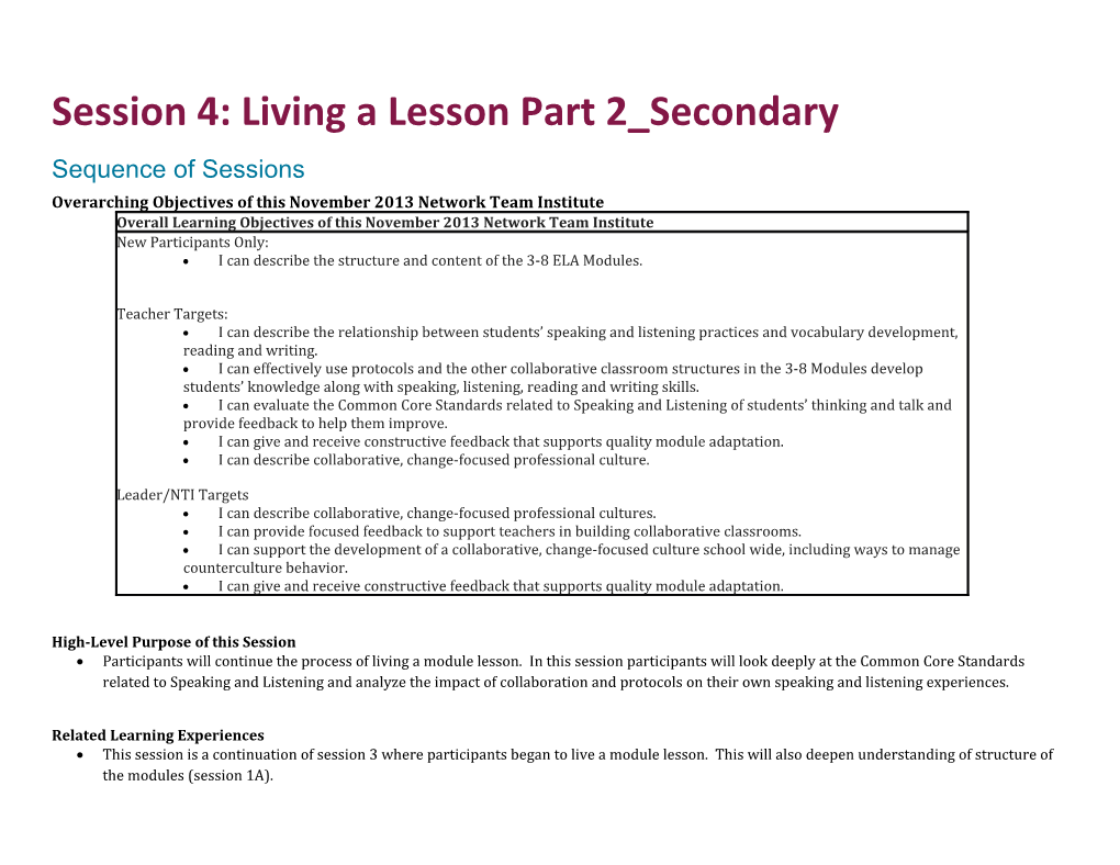 Session 4: Living a Lesson Part 2 Secondary
