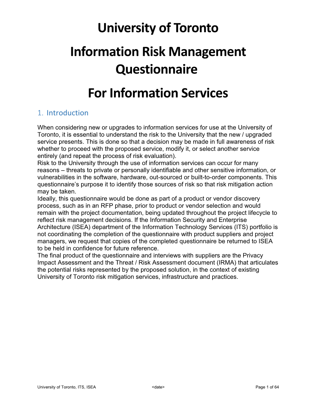 Information Risk Management Questionnaire