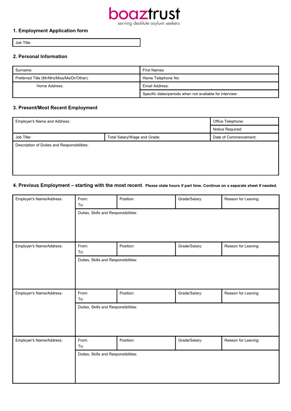 1. Employment Application Form