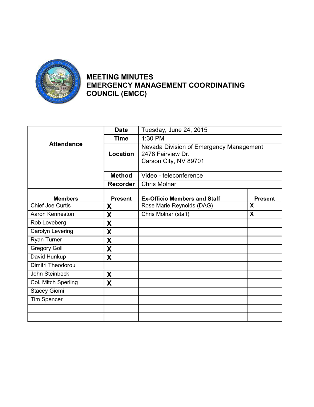 Emergency Management Coordinating Council (Emcc)