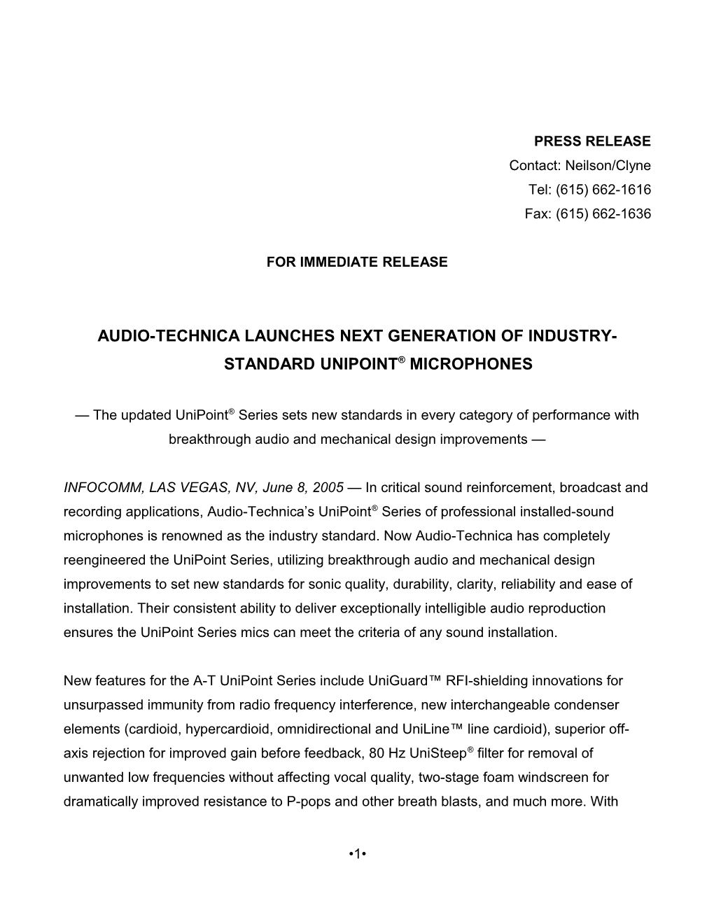 Audio-Technica Launches Next Generation of Industry-Standard Unipoint Microphones