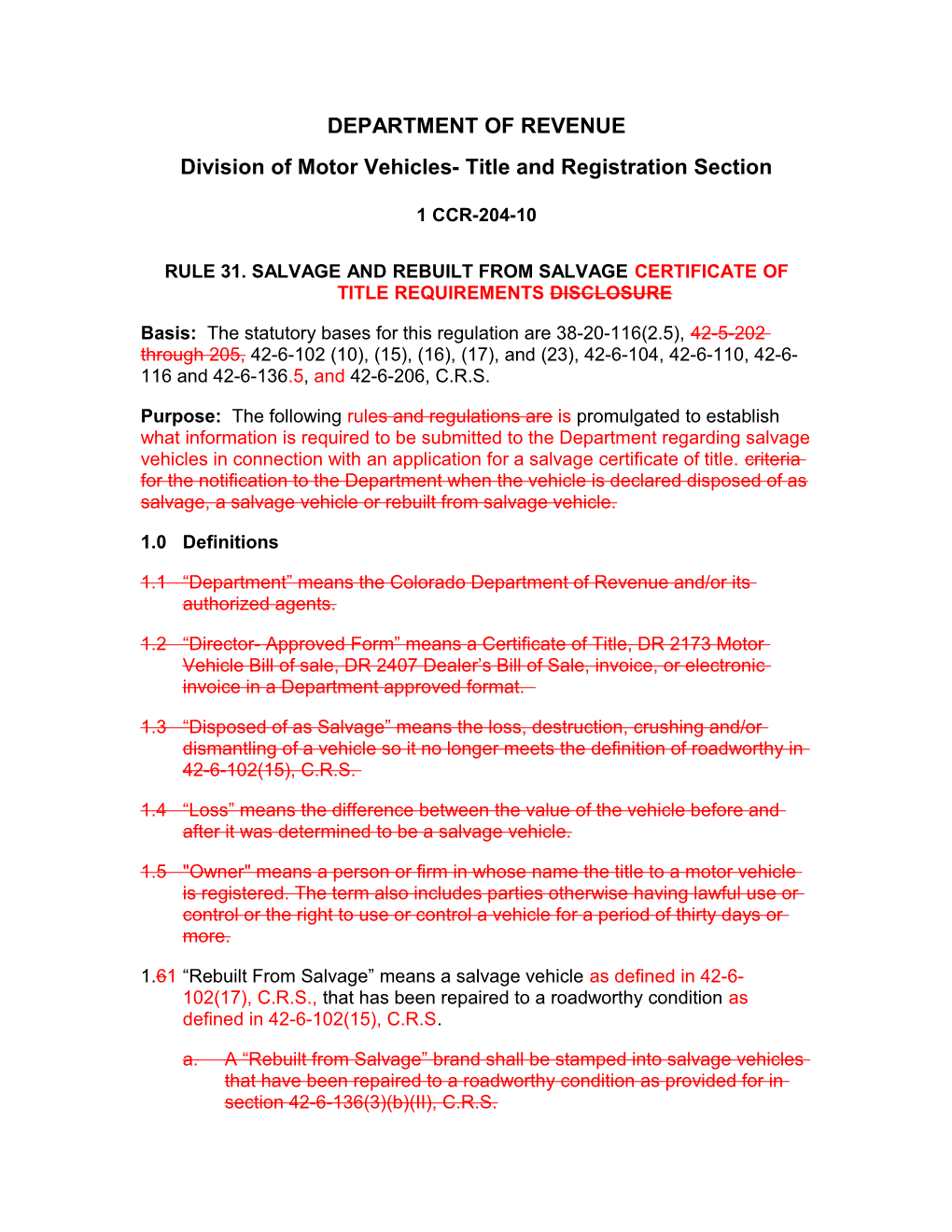 Salvage Disclosure on Title Applications for Salvage and Previously Salvaged Motor Vehicles