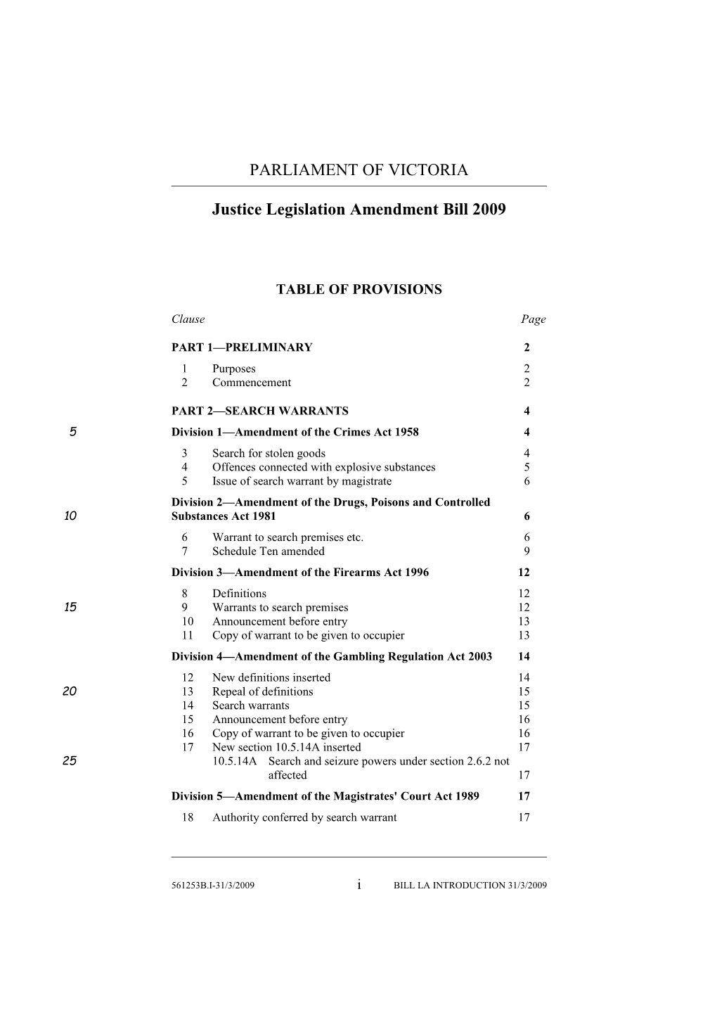 Justice Legislation Amendment Bill 2009