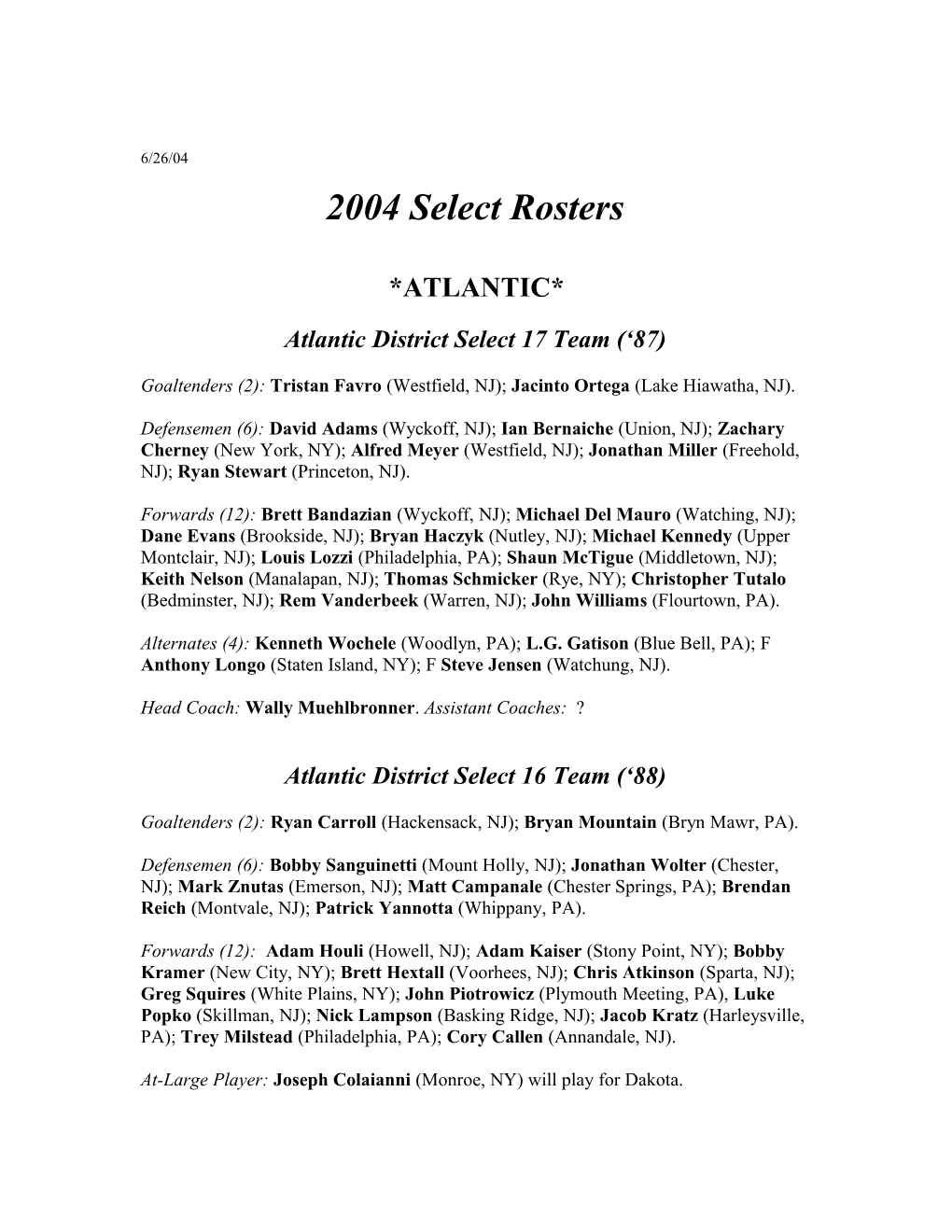 Atlantic District Select 17 Team ( 87)
