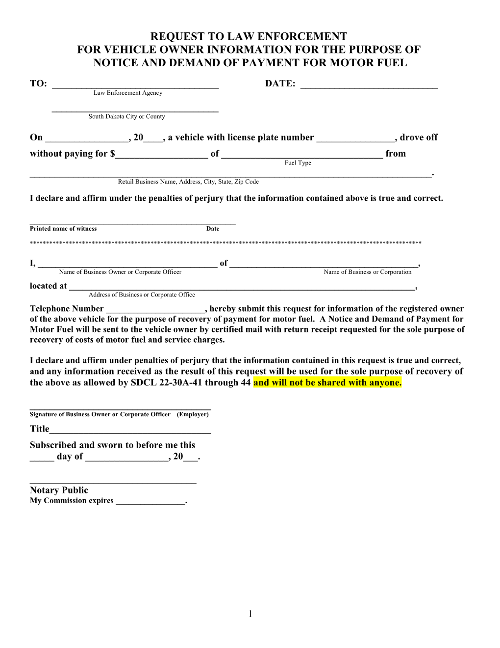 Notice and Demand of Payment for Motor Fuel