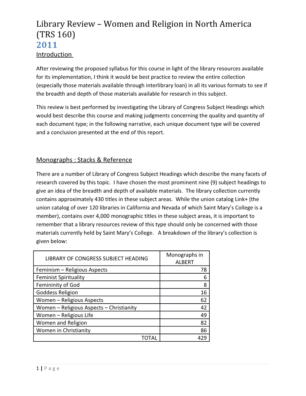 Library Review Women and Religion in North America (TRS 160)