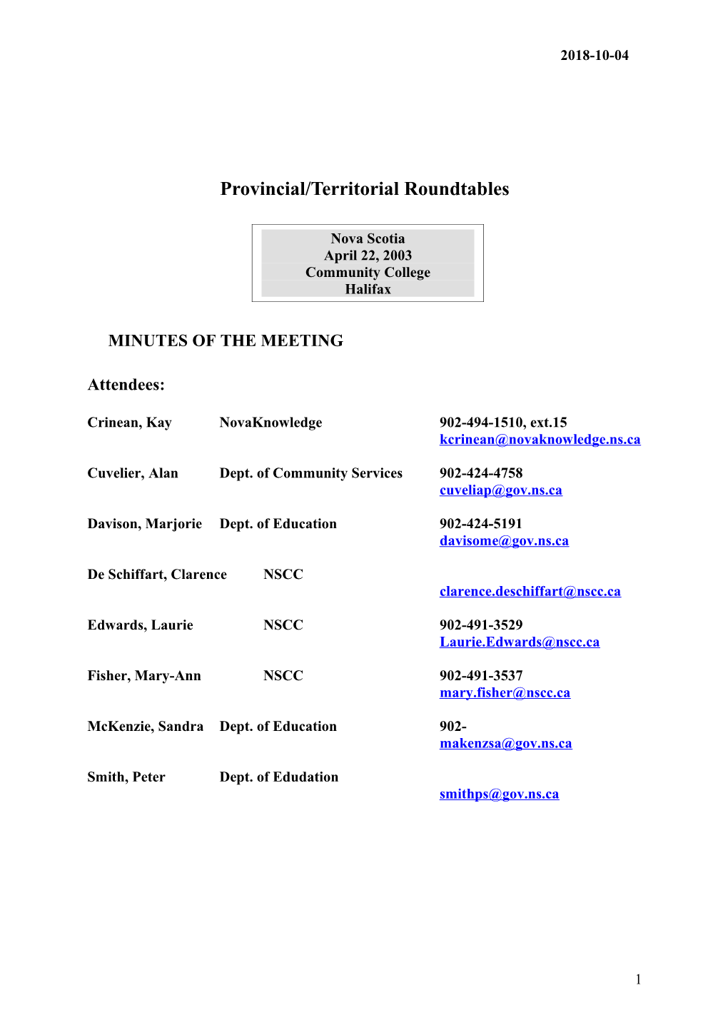 Provincial/Territorial Roundtables