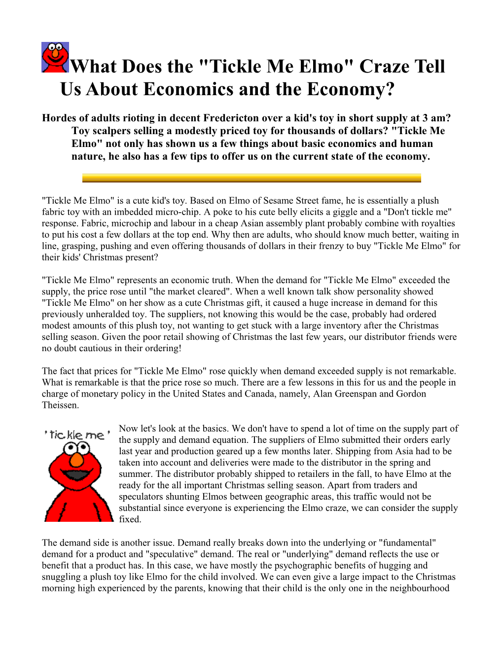 What Does the Tickle Me Elmo Craze Tell Us About Economics and the Economy