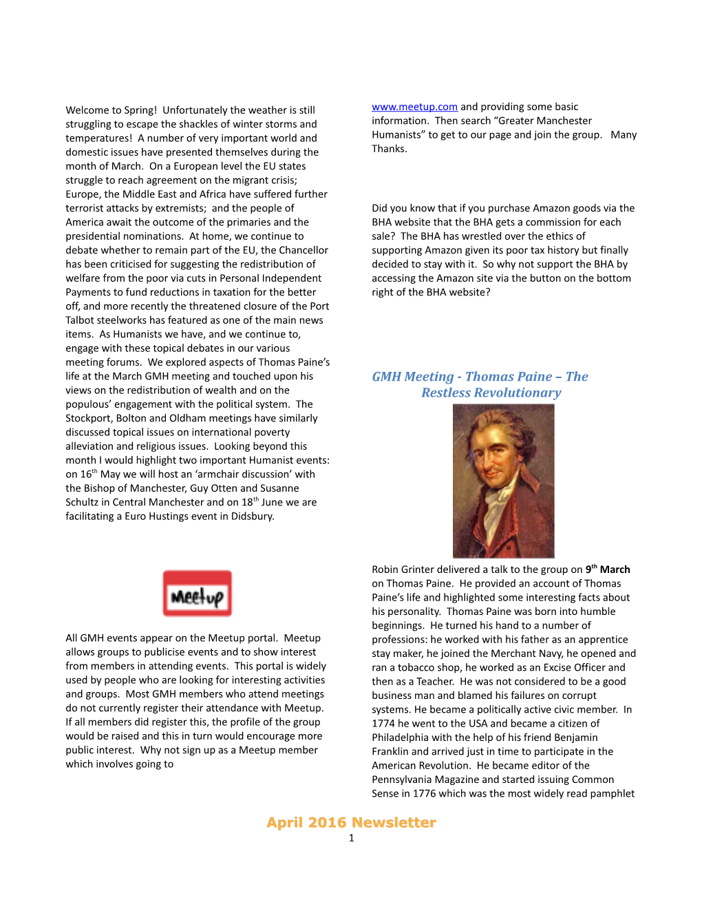 GMH Meeting - Thomas Paine the Restless Revolutionary