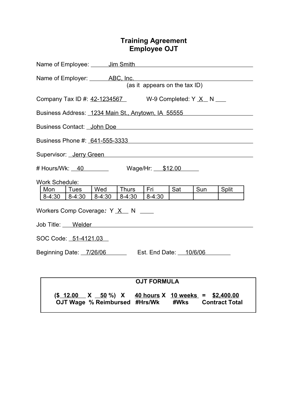 Training Agreement