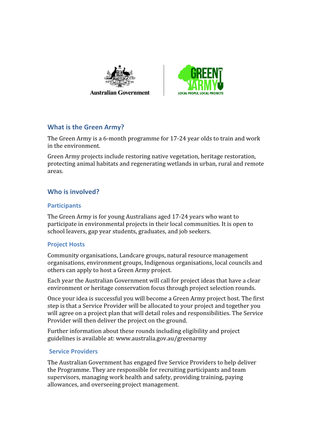 What Is the Green Army? - Fact Sheet
