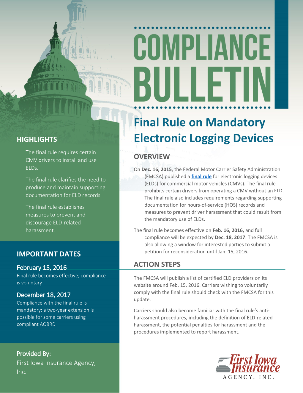 Final Rule on Mandatory Electronic Logging Devices