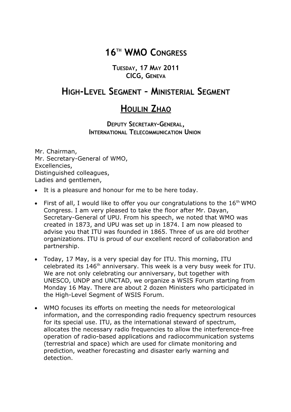 High-Level Segment Ministerial Segment