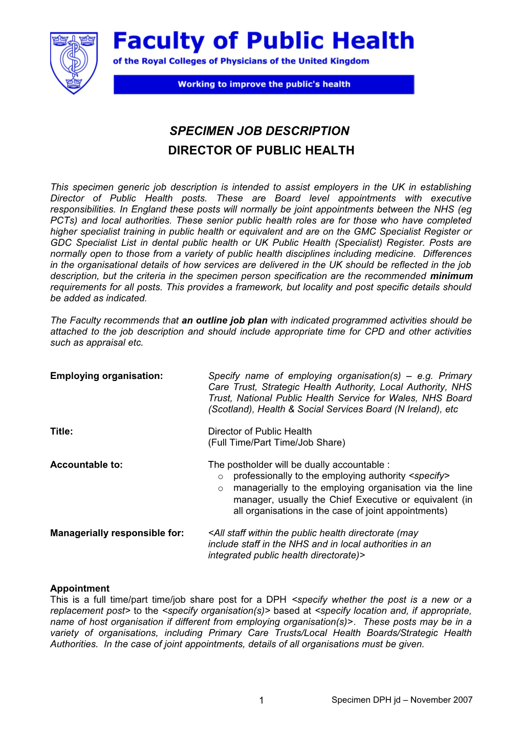 Specimen Job Description