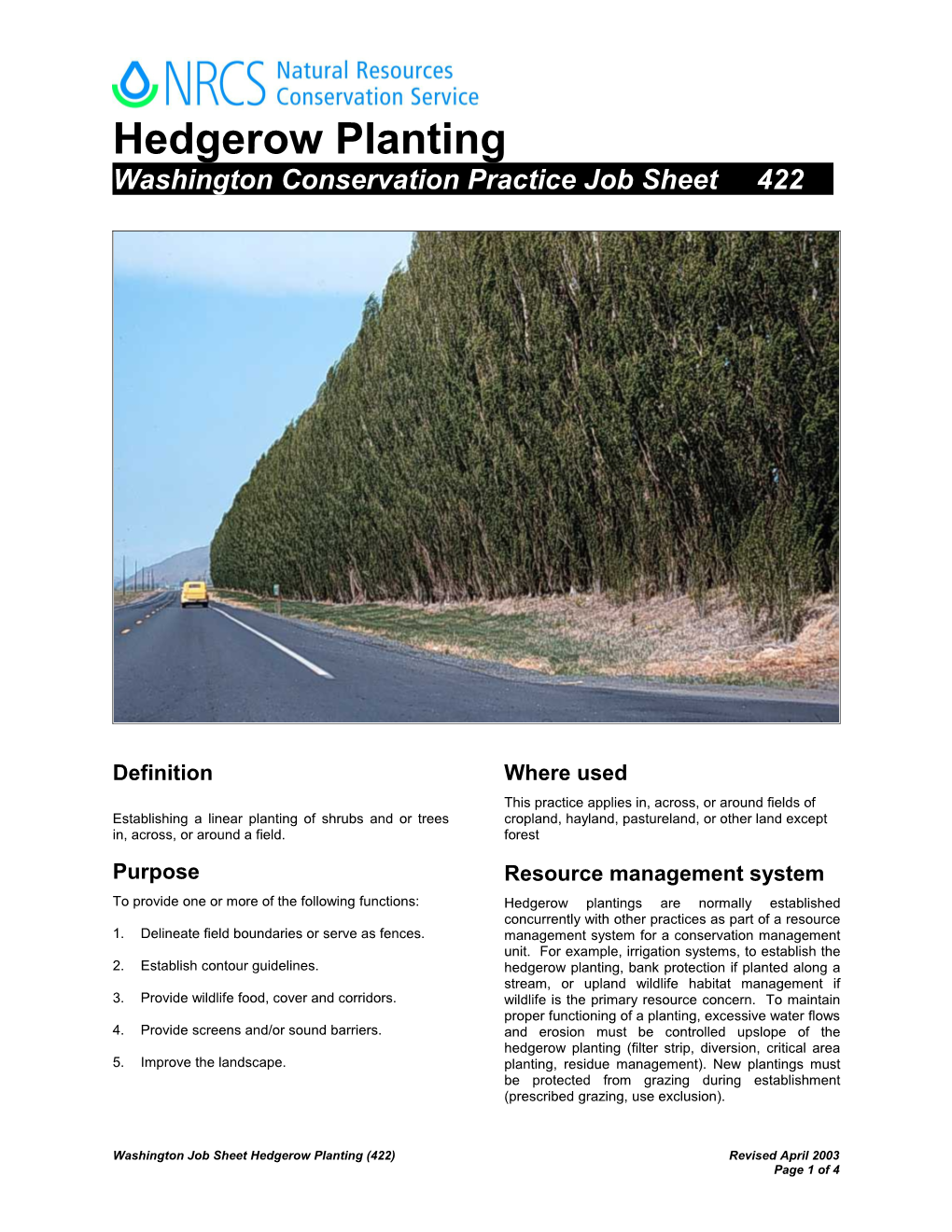 Washington Conservation Practice Job Sheet422