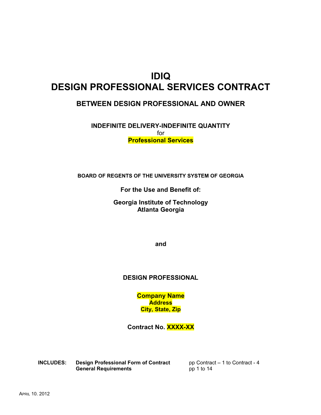 Architectural Services Contract