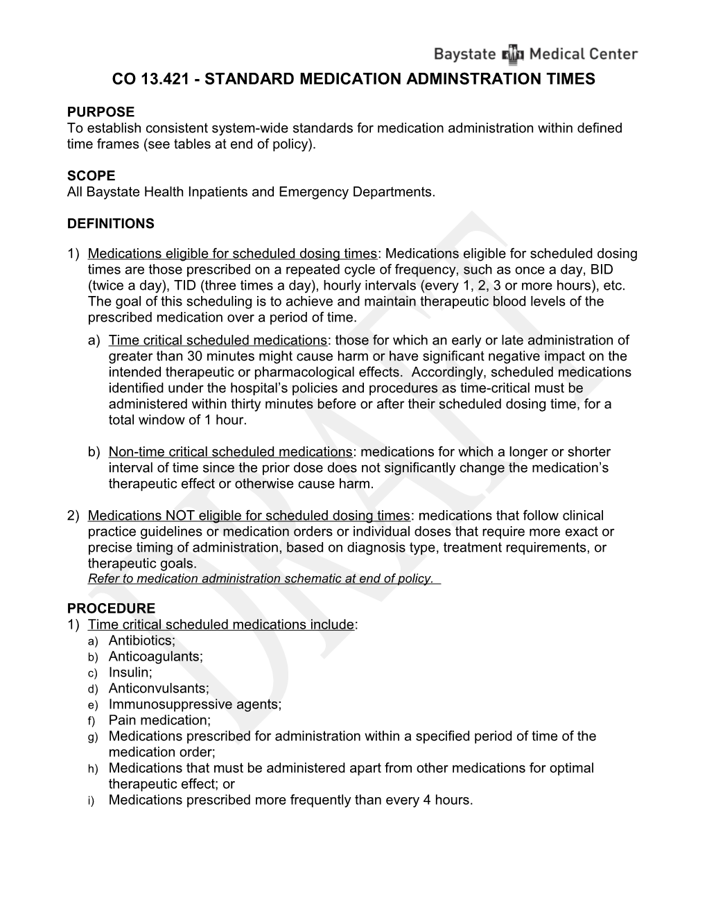 Co 13.421 - Standard Medication Adminstration Times