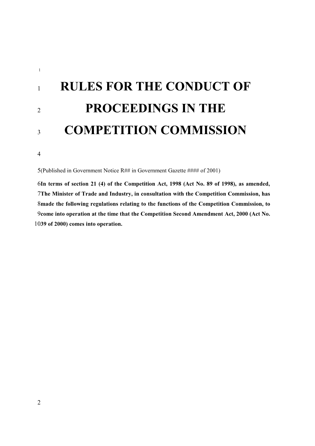 Rules for the Conduct of Proceedings in the Competition Commission