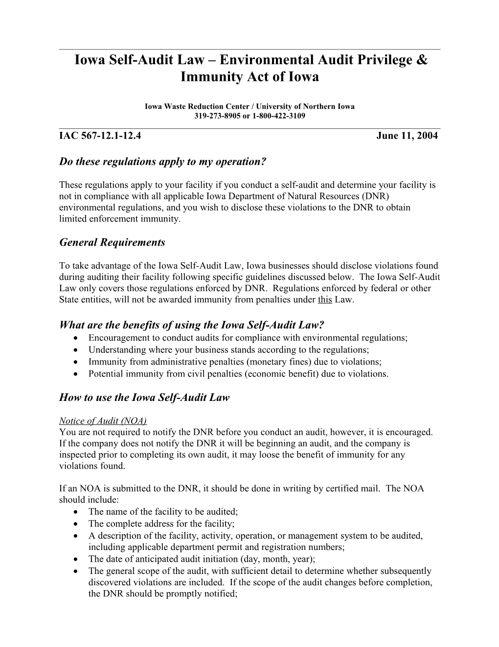 Iowa Self-Audit Law