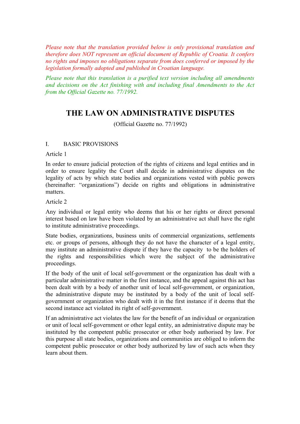 The Law on Administrative Disputes
