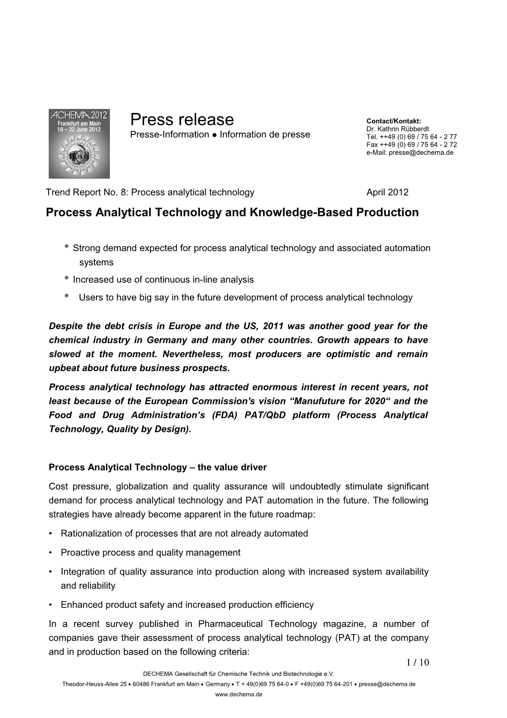 Process Analytical Technology the Value Driver