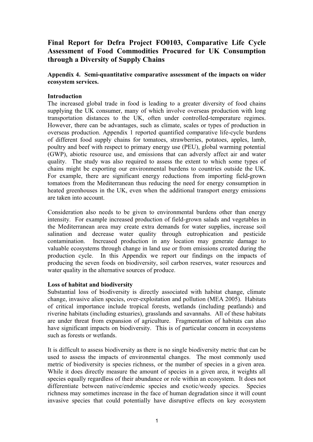 Appendix 4. Semi-Quantitative Comparative Assessment of the Impacts on Wider Ecosystem
