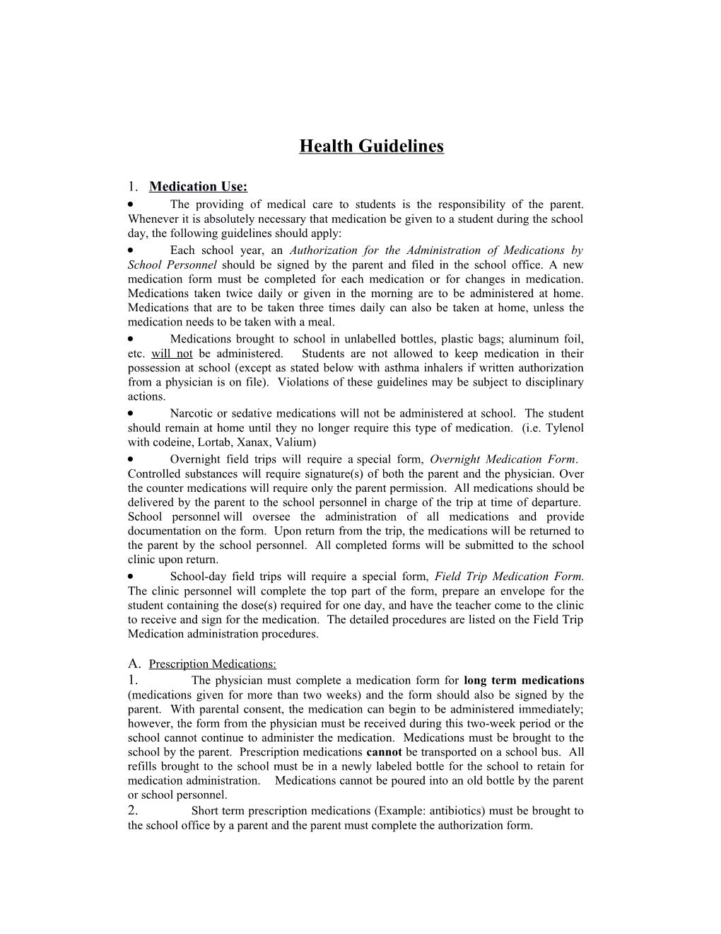 Health Guidelines