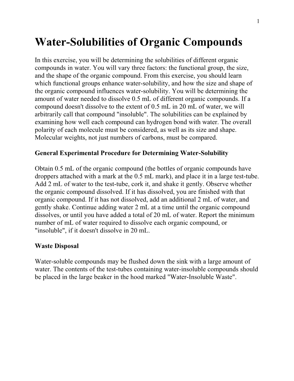 Water-Solubilities of Organic Compounds