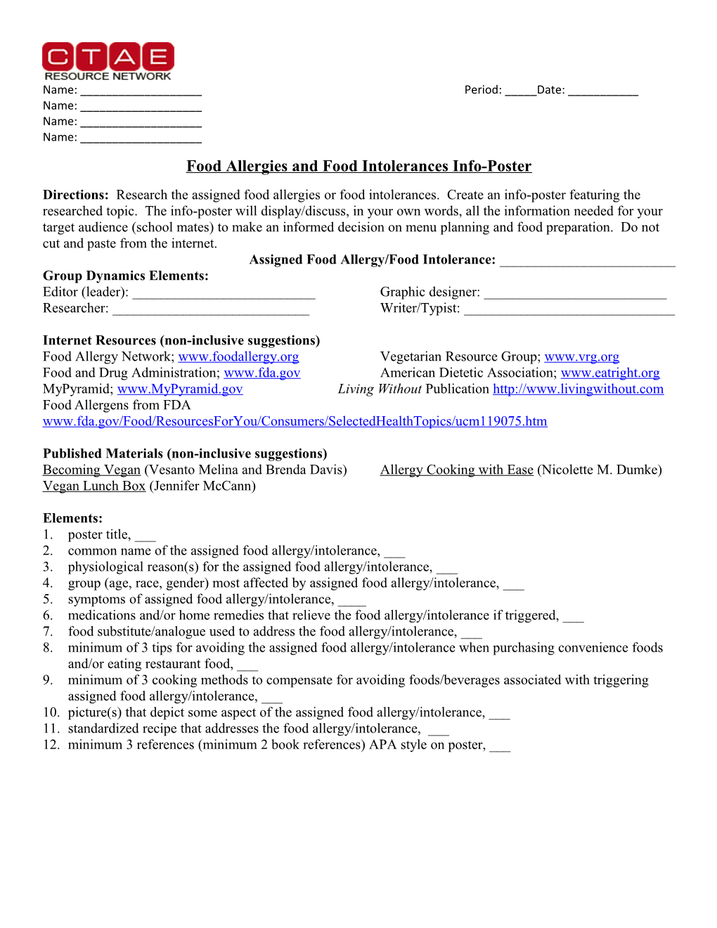Food Allergies and Food Intolerances Info-Poster