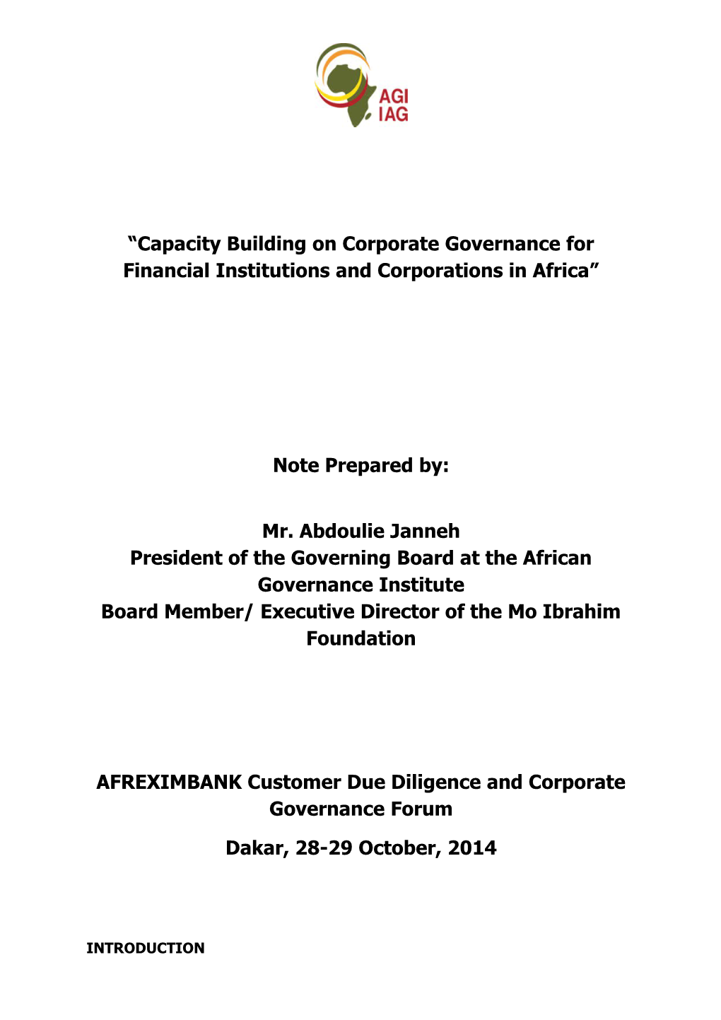 Capacity Building on Corporate Governance for Financial Institutions and Corporations