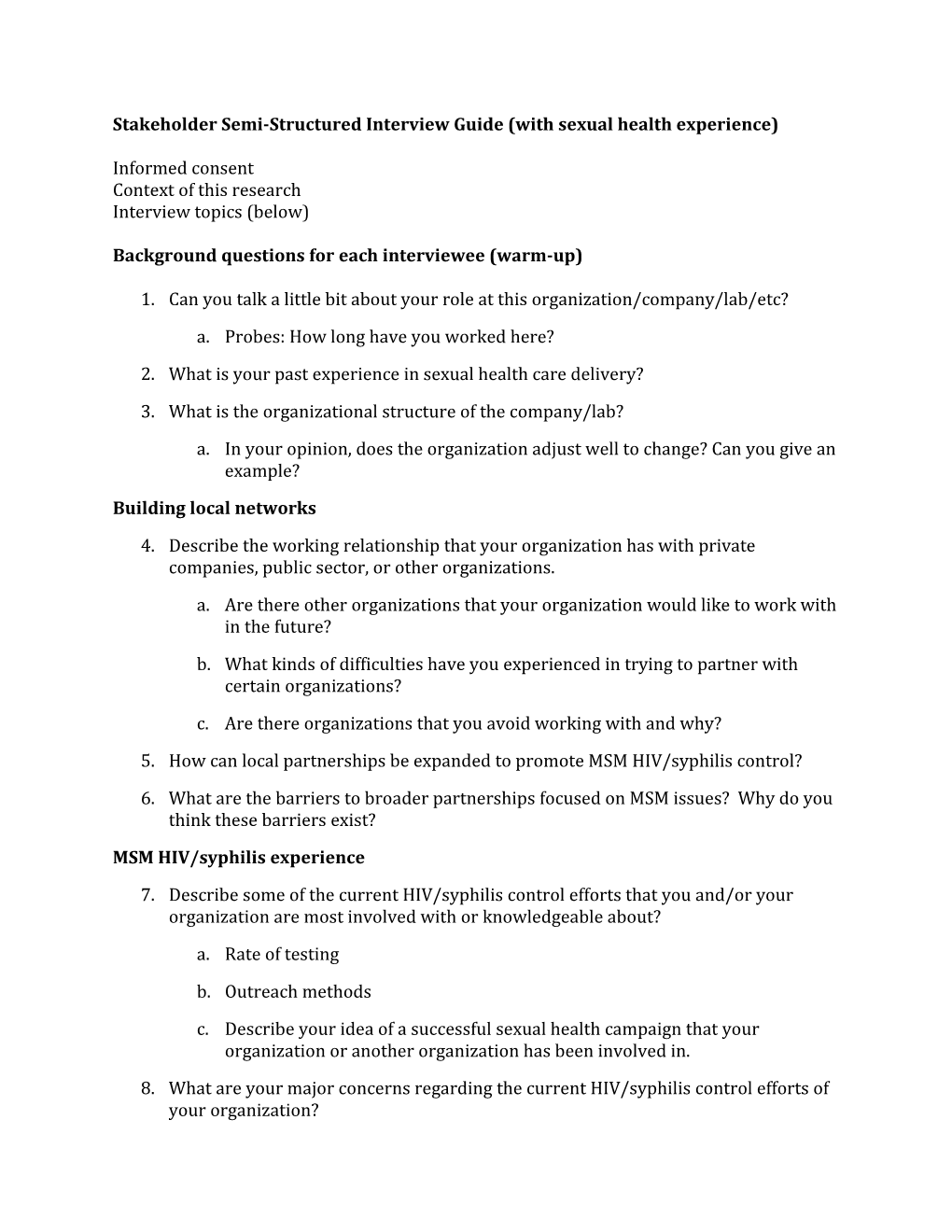 Stakeholder Semi-Structured Interview Guide (With Sexual Health Experience)