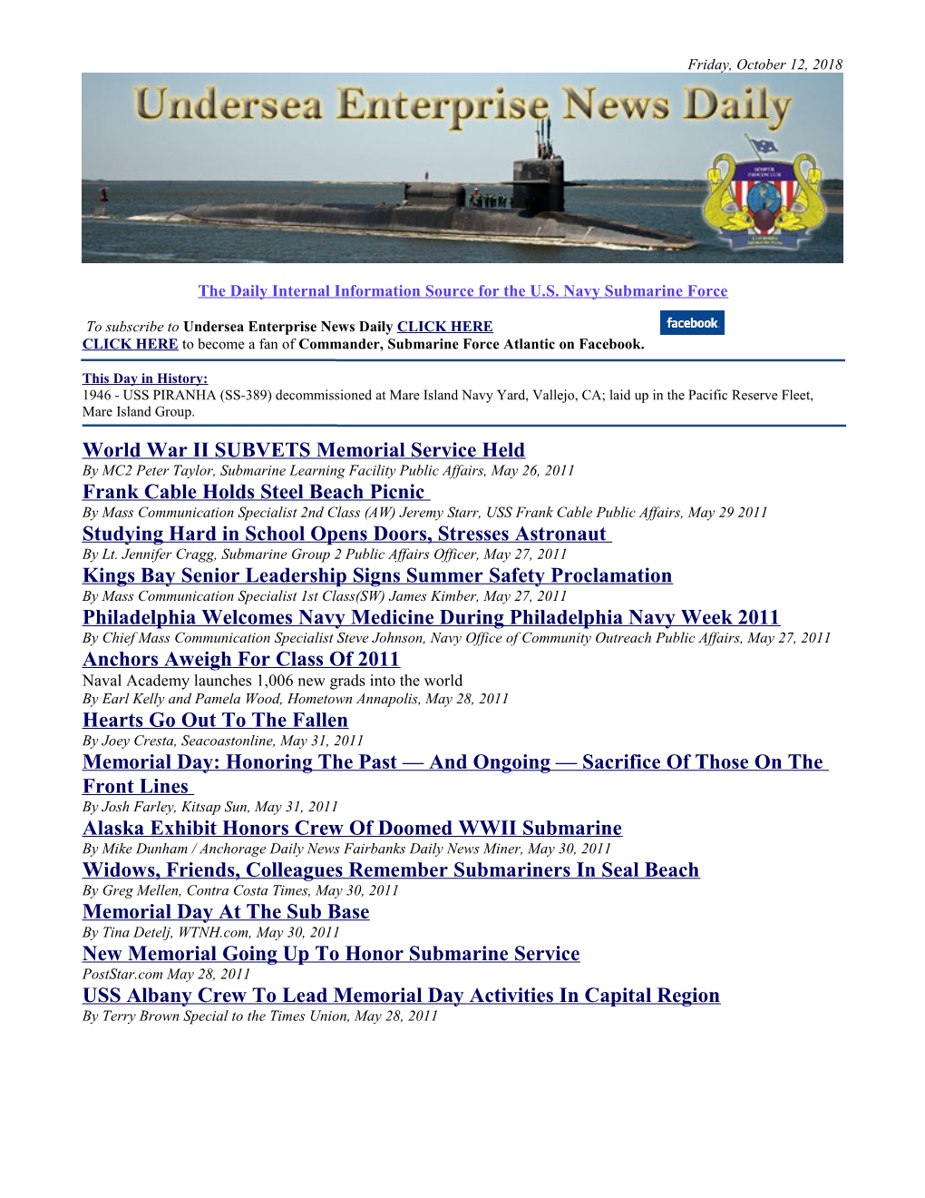 The Daily Internal Information Source for the U.S. Navy Submarine Force
