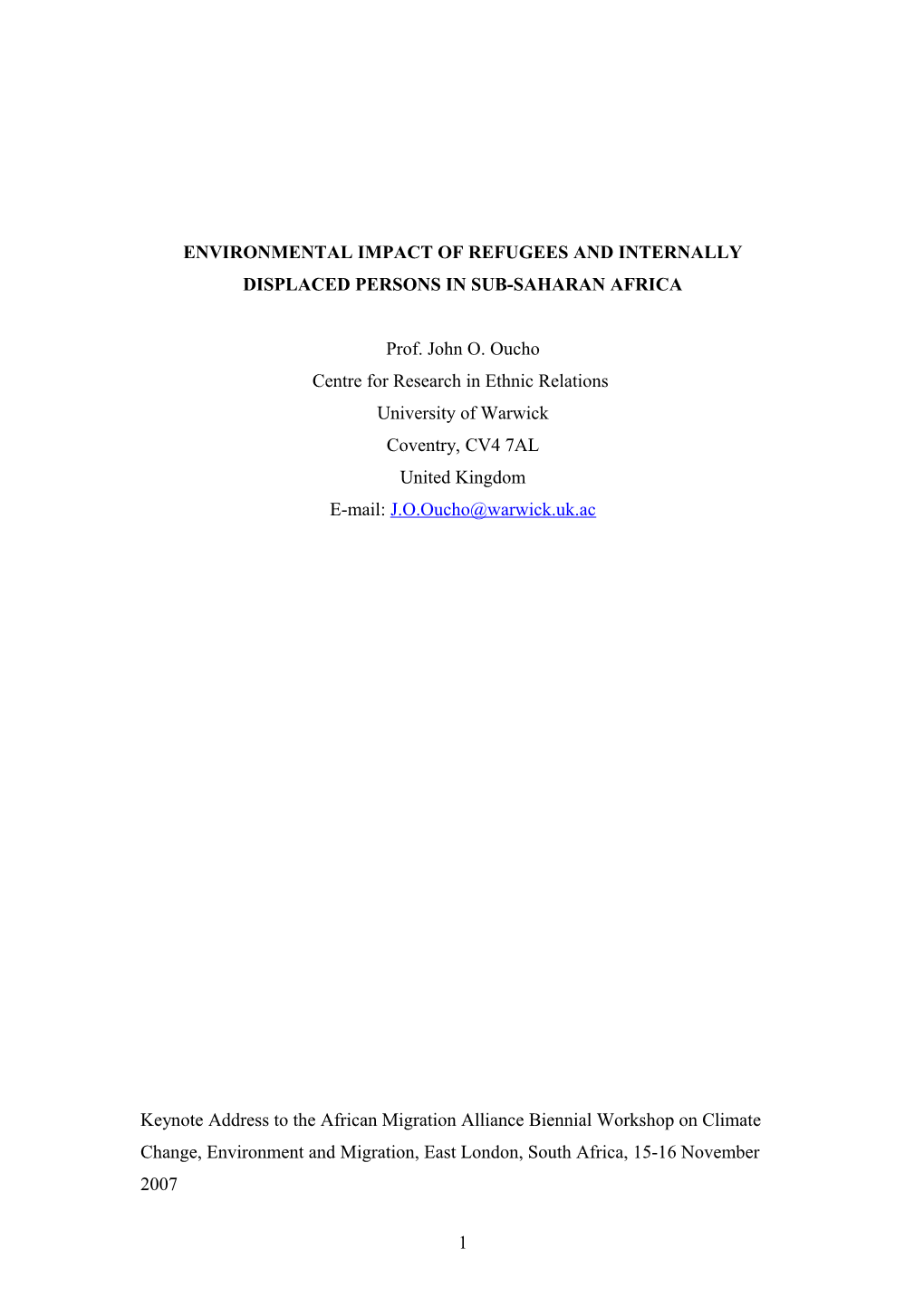 Environmental Impact of Refugees and Internally Displaced Persons in Sub-Saharan Africa